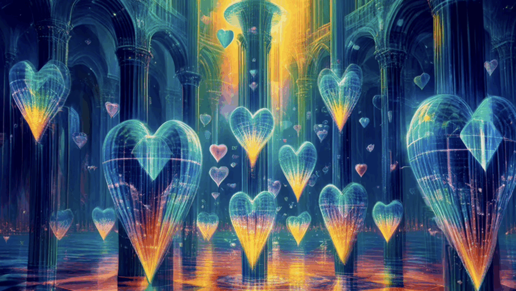 A stylized blue face dissolving into crystal geometry, illustrating an ambient soundscape with trippy visuals.